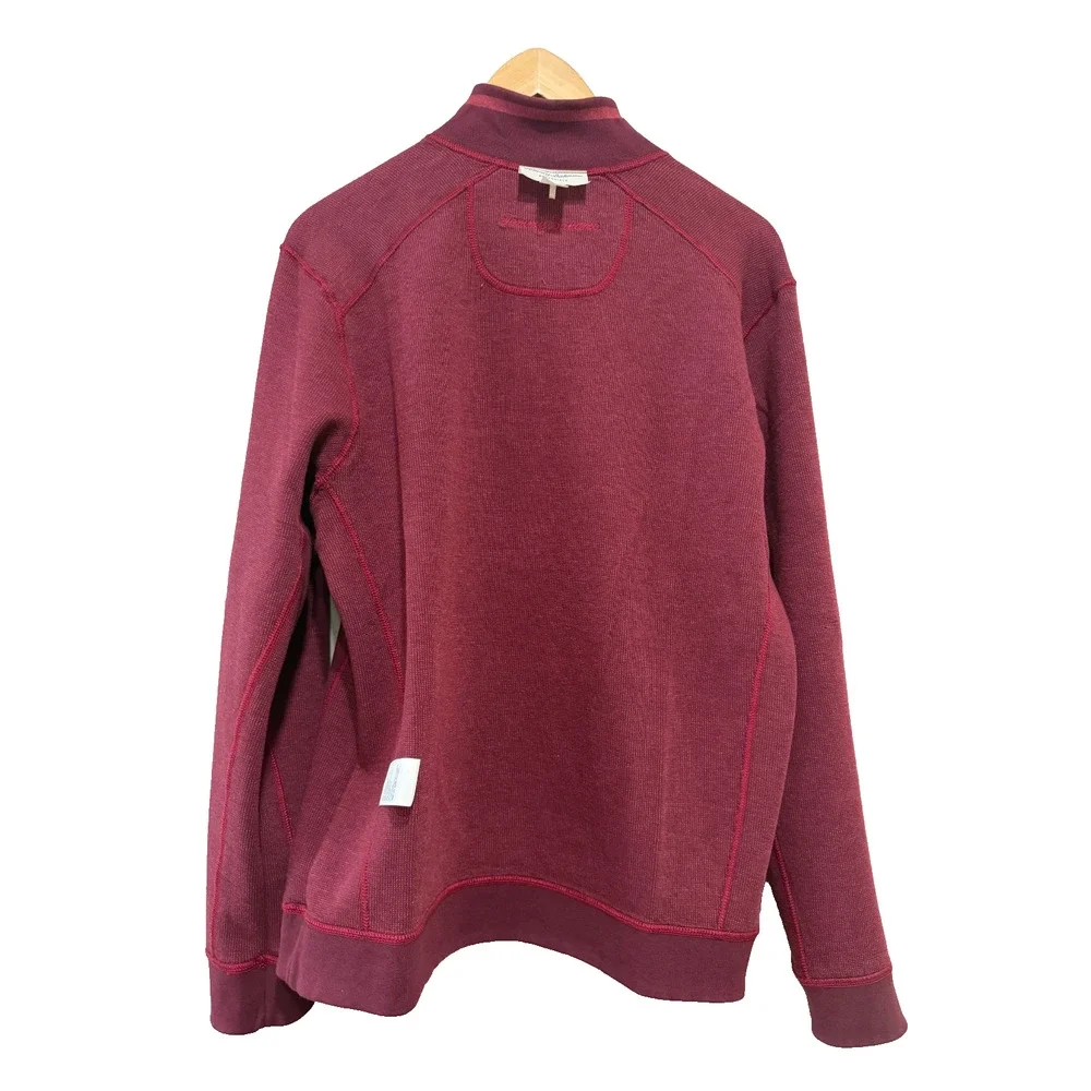 Tommy Bahama Flip Coast Snap Mock neck Reversible burgundy Sweatshirt relaxed -S